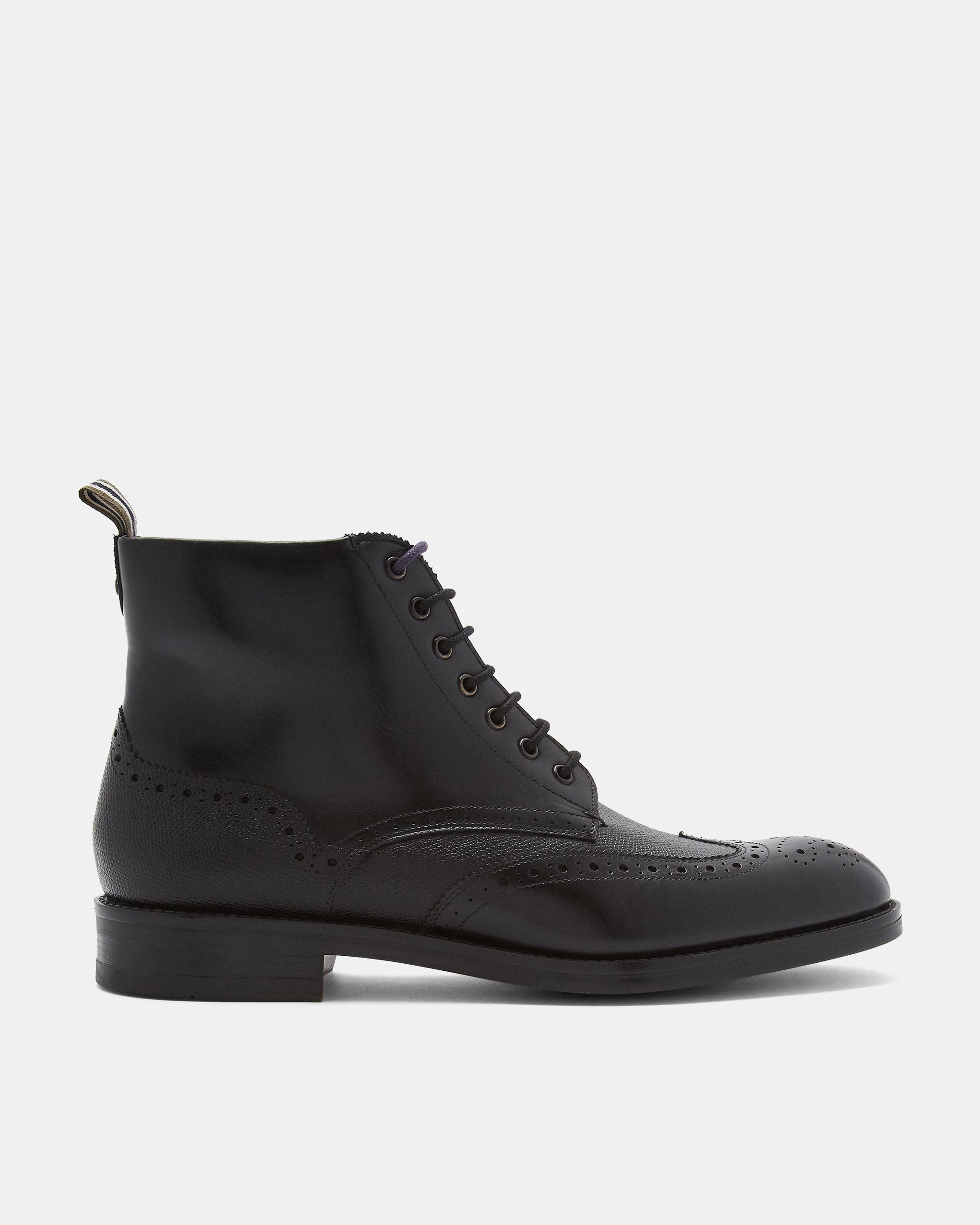 Burnished leather brogue boots - Black | Ted Baker