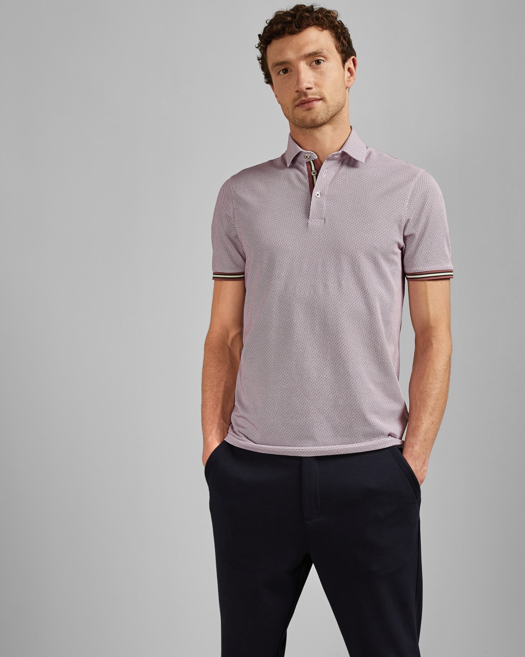 Textured cotton polo shirt - Pink | Ted Baker UK
