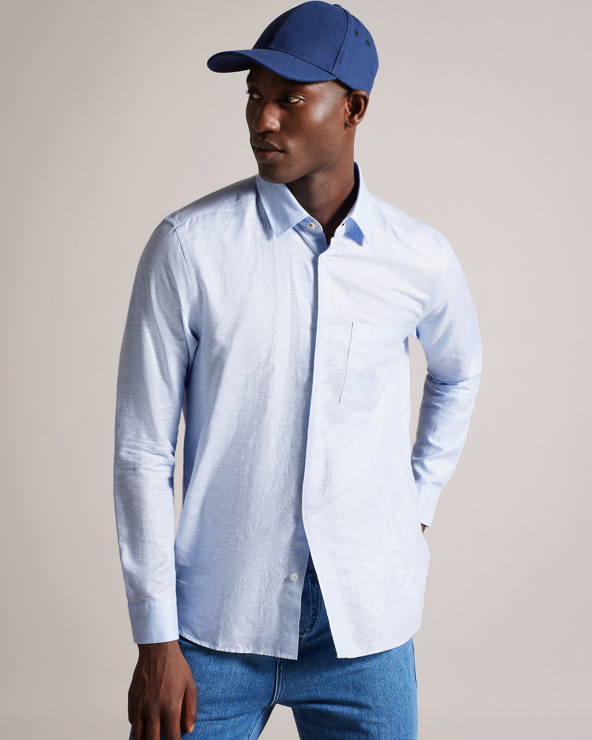 Blue Micro Checks Slim Fit Long Sleeve Shirt