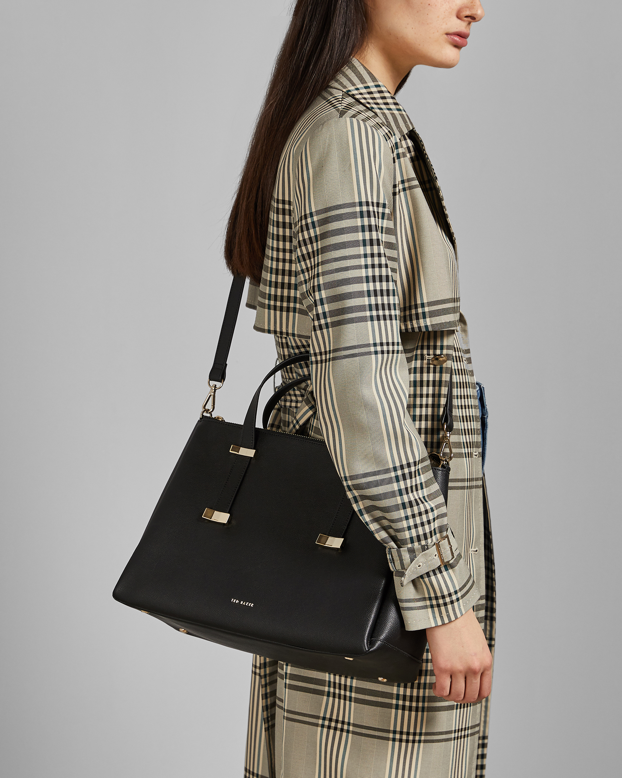 New Women’s Stylish Check Pattern Adjustable Detachable Strap Tote Bag