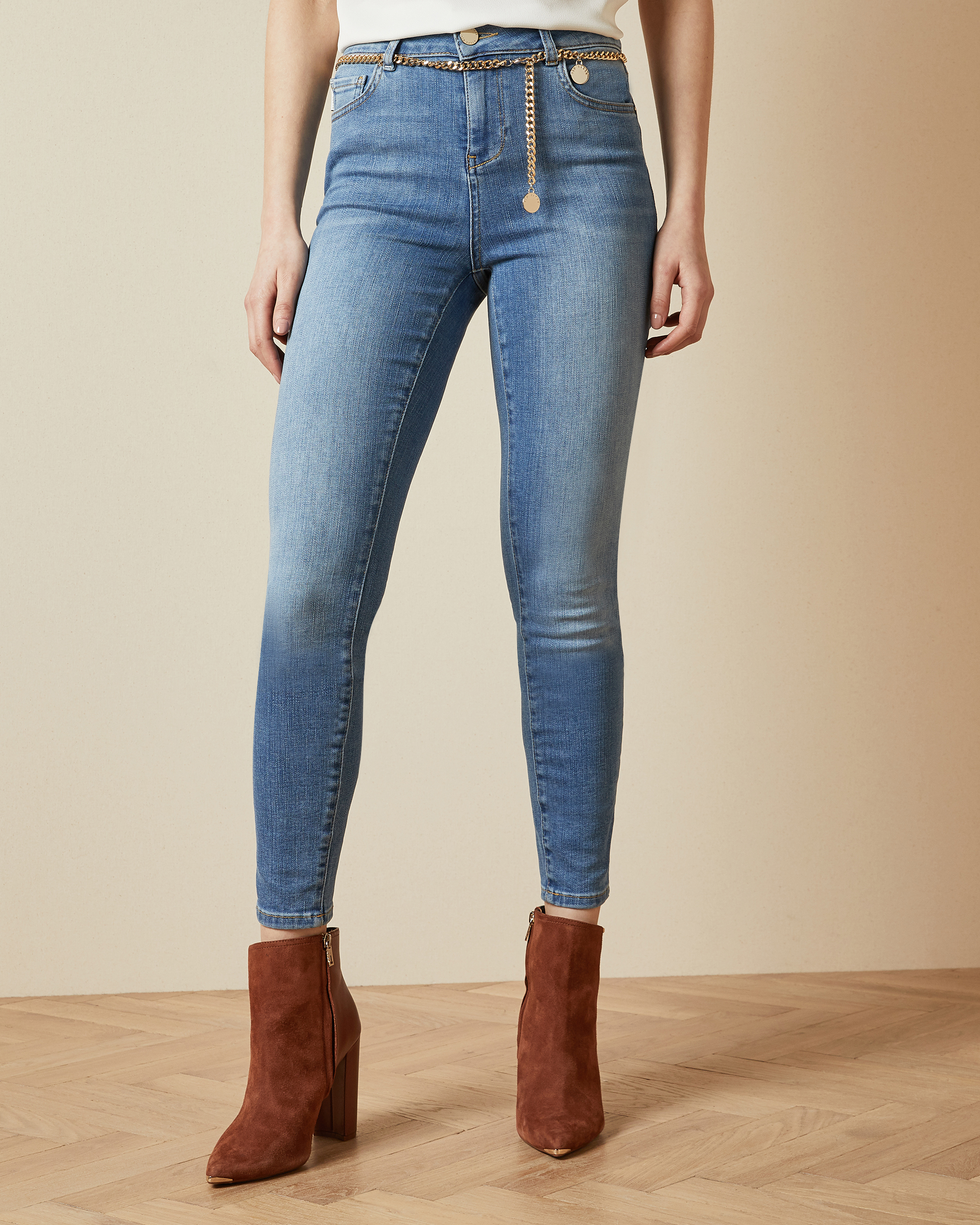 Cotton jeans with chain belt - Light Blue | Pants & Jeans |