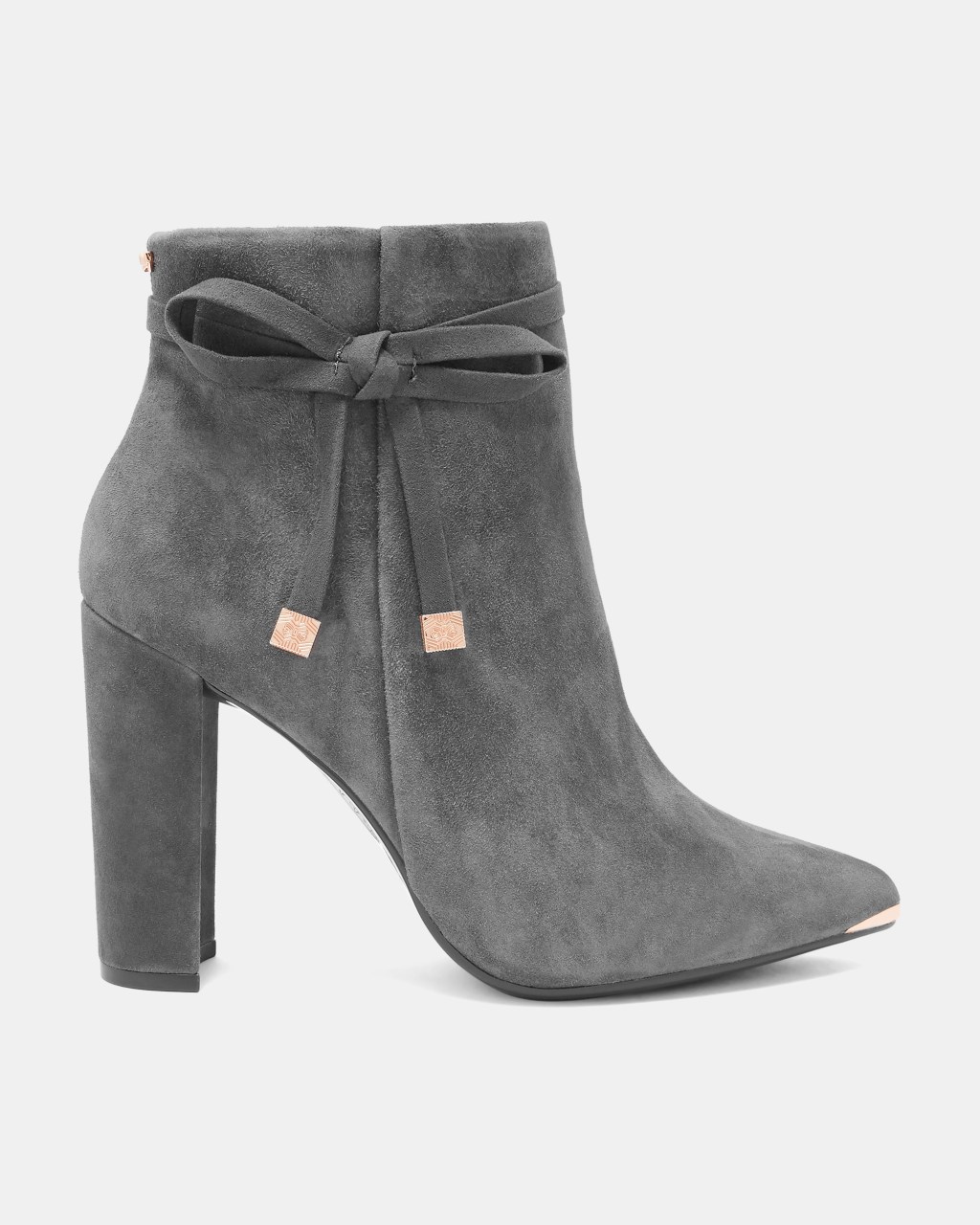 Suede bow detail ankle boots - Charcoal 