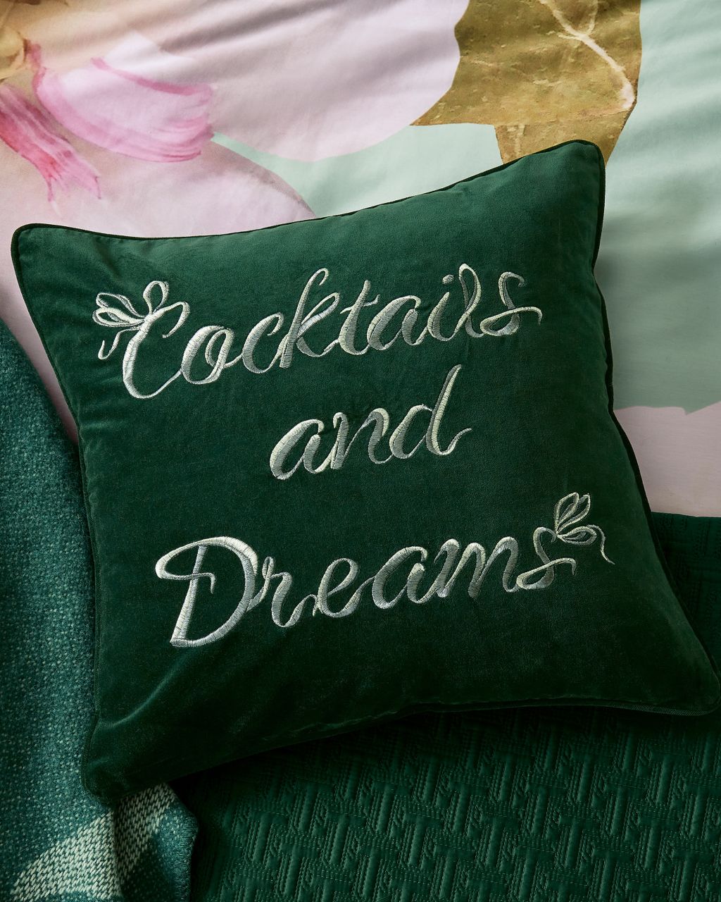 Cocktails And Dreams Cushion in Dark Green, Gardela