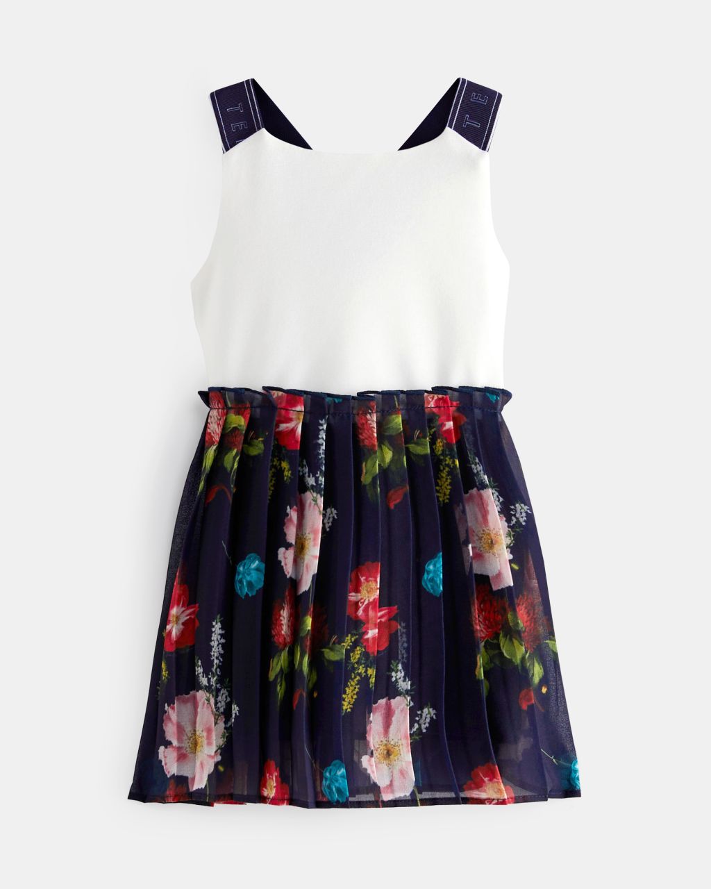 ted baker girls' floral printed dress with pleated skirt in blue, remmiy