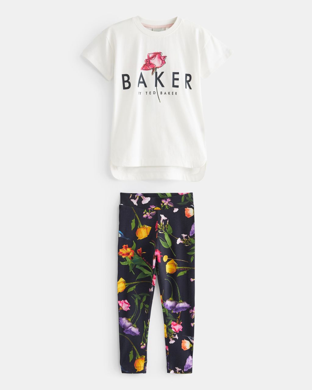 girls' floral t-shirt and leggings set in white, samanty