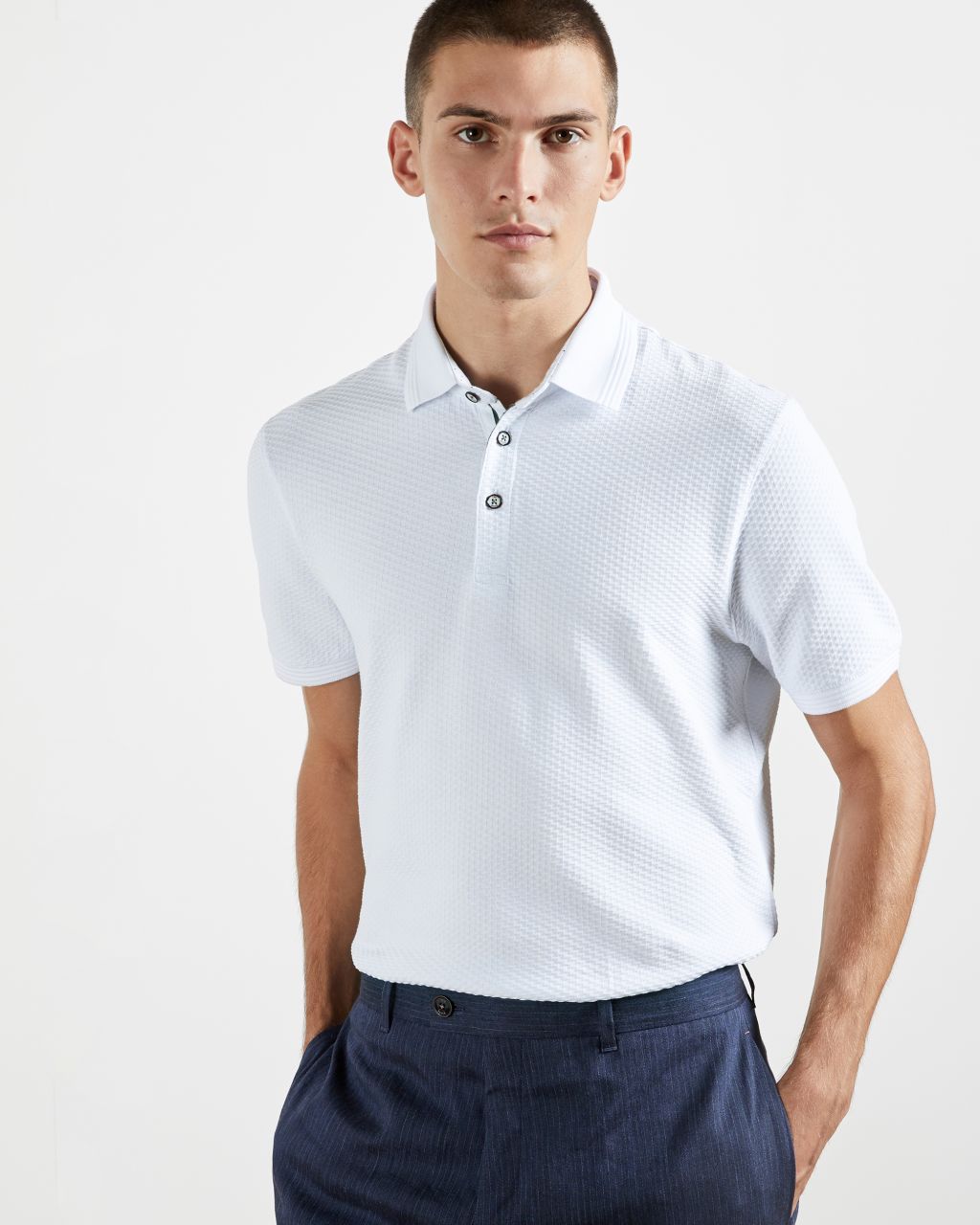 Ted Baker Men's Textured Cotton Polo in White, Infuse