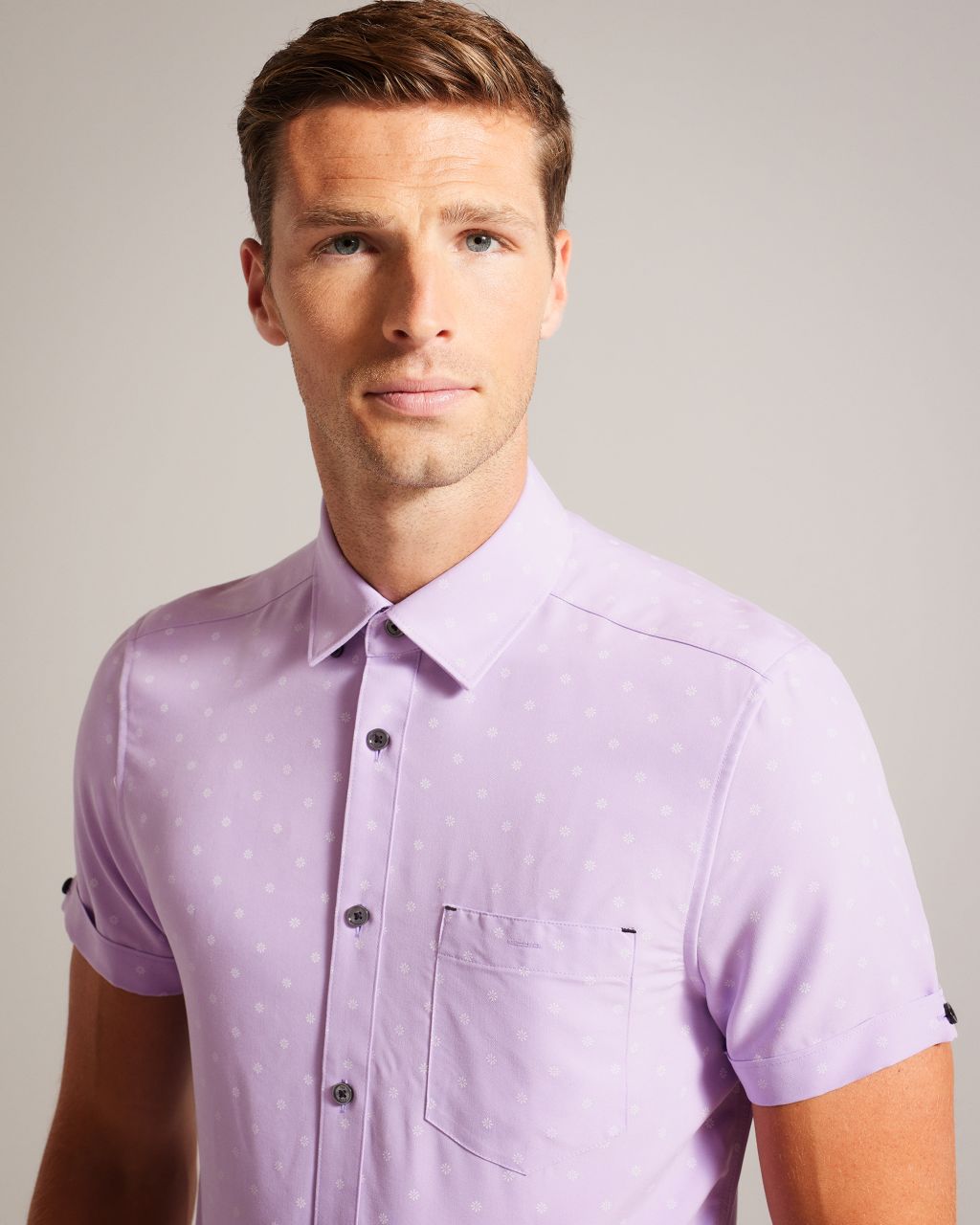 Ted Baker Men's SS Floral Geo Shirt in Lilac, Nochip, Cotton