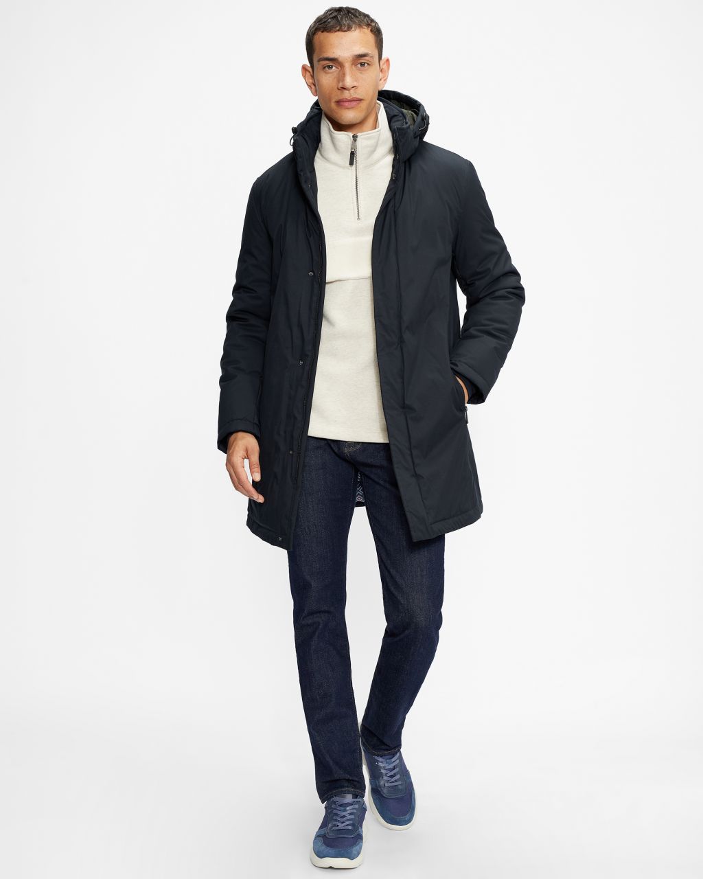 Ted Baker Wadded Coat With Removable Hood in Navy HELVEL, Men's 