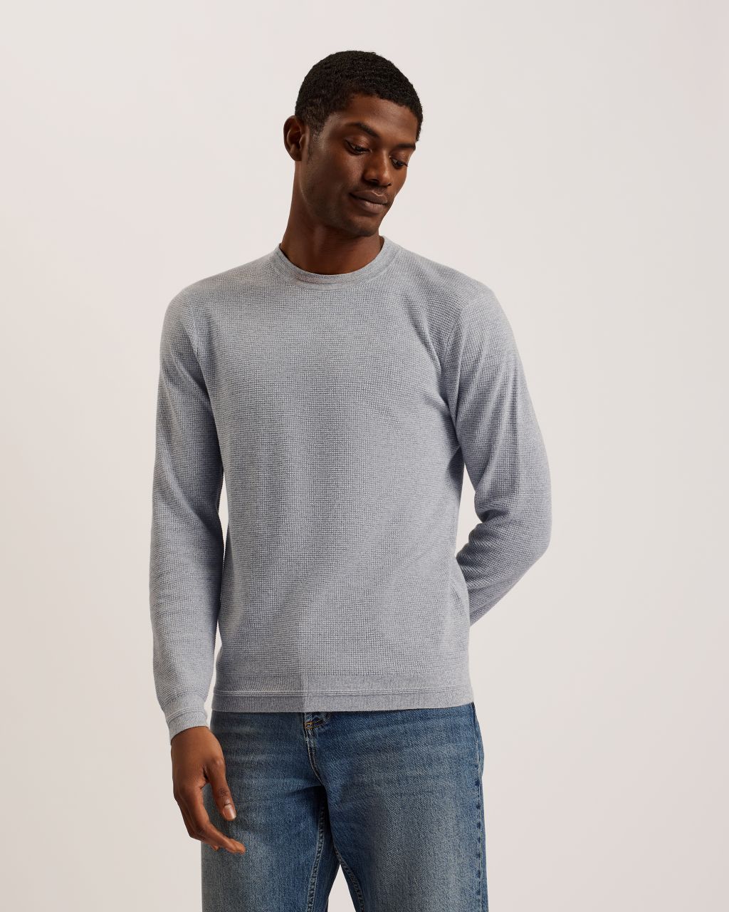 Ted Baker Men's Textured Crew Neck Jumper in Gray Marl, Staylay