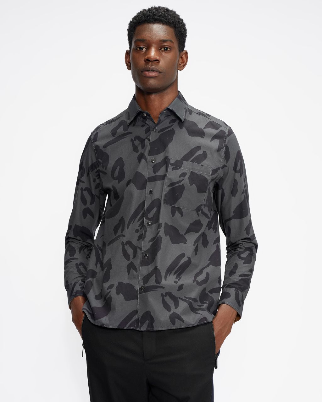 men's ls animal print shirt in grey, karpass, cotton