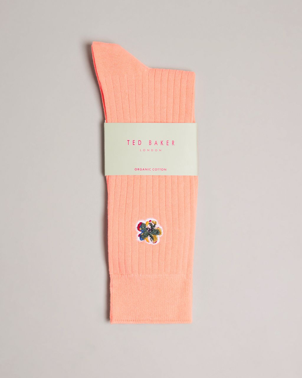 Ted Baker Men's Flower Embroidery Sock in Light Orange, Boelow