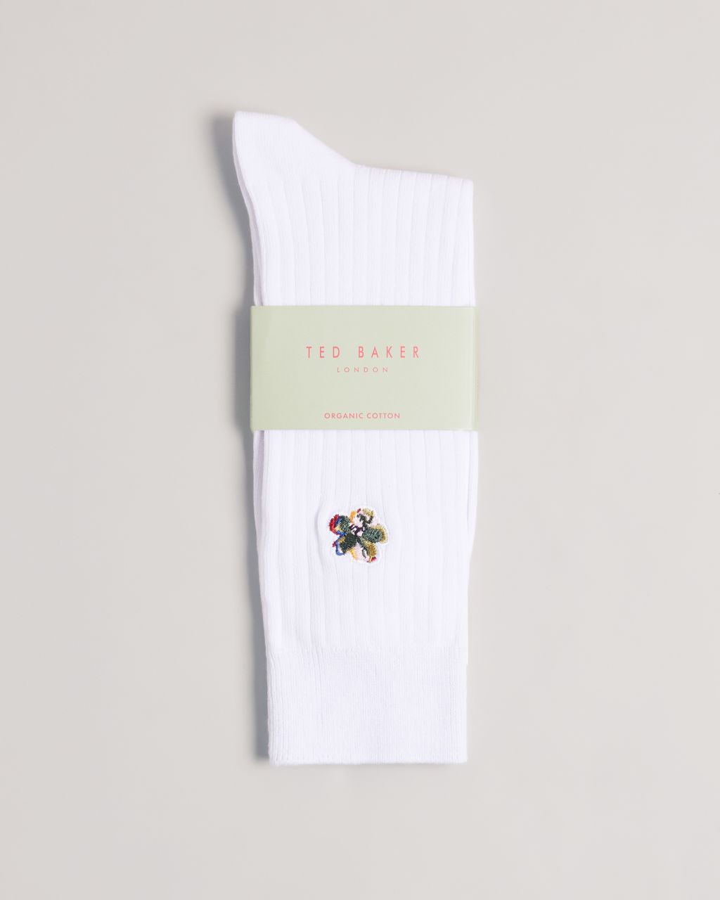 Ted Baker Men's Flower Embroidery Sock in White, Boelow