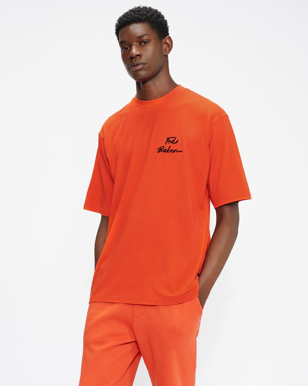Ted Baker Men's SS Oversized Branded T-Shirt in Orange, Champa, Cotton product