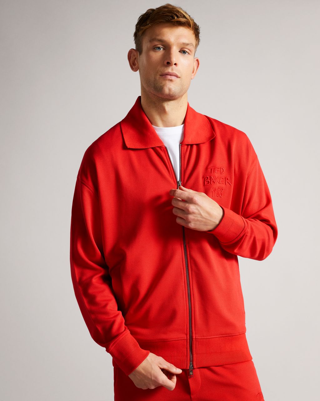 Ted Baker Men's Graphic Jersey Zip Through In Red, Lymn