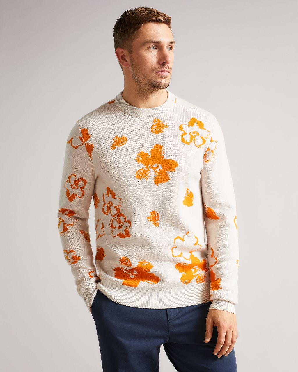 Long Sleeved Flower Graphic Crew Neck