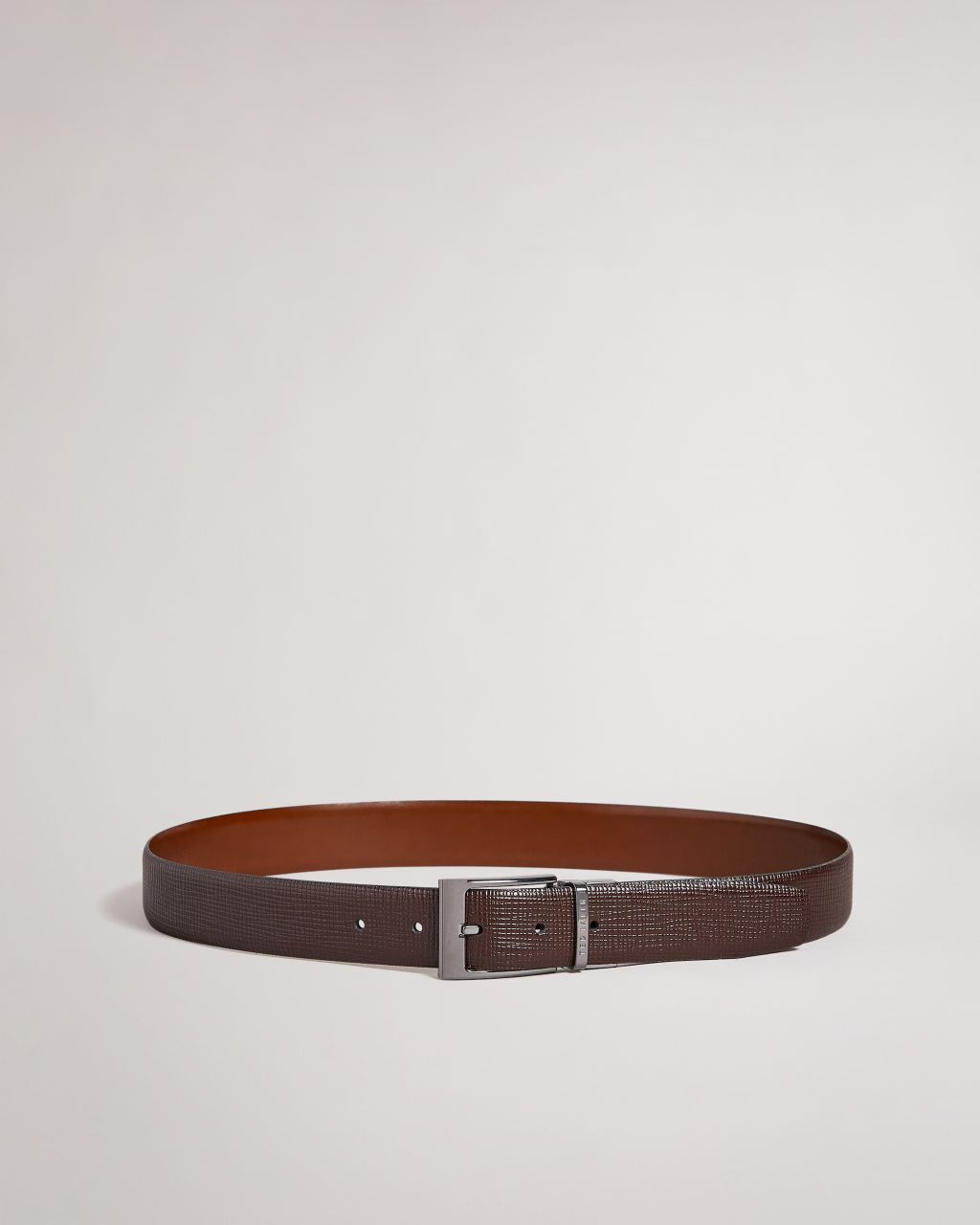 Ted Baker Men's Cross Hatch Leather Reversible Belt in Brown-Chocolate, Twin
