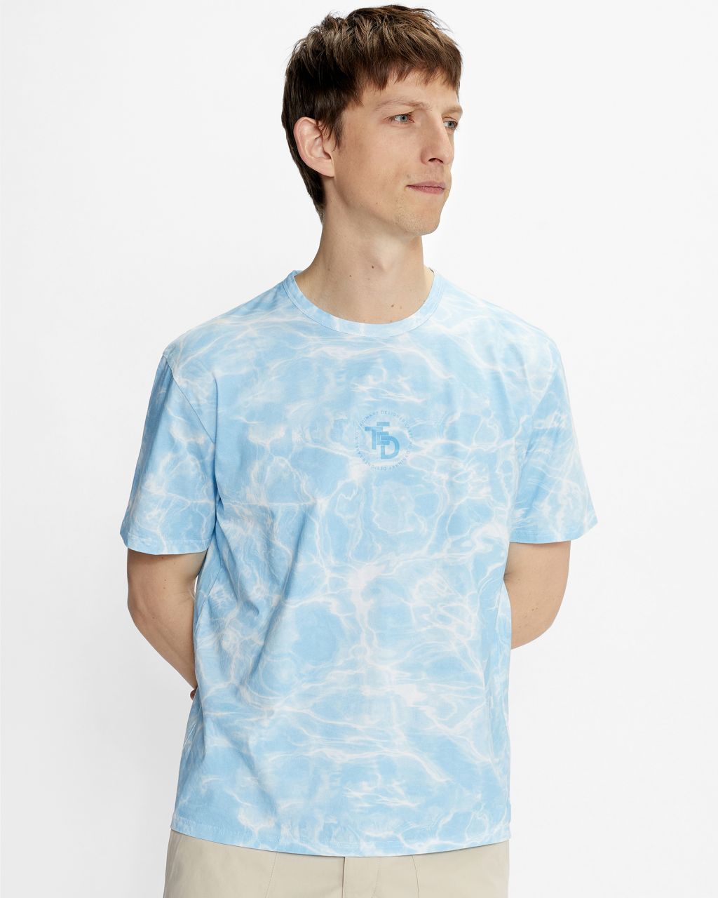 men's wave print t-shirt in blue, britter, cotton