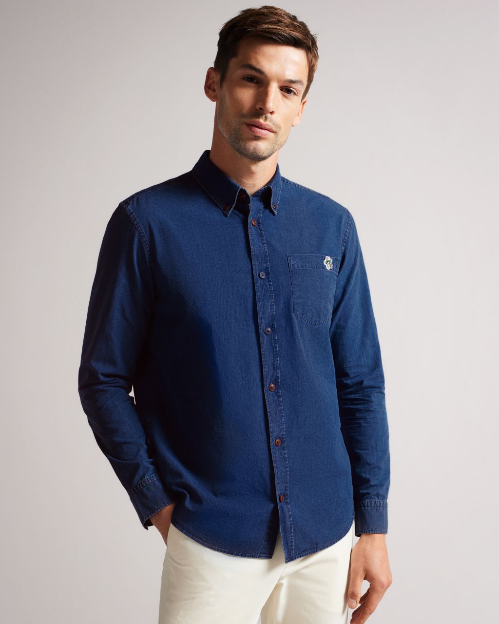 men's long sleeve denim shirt in blue, trygrip, cotton