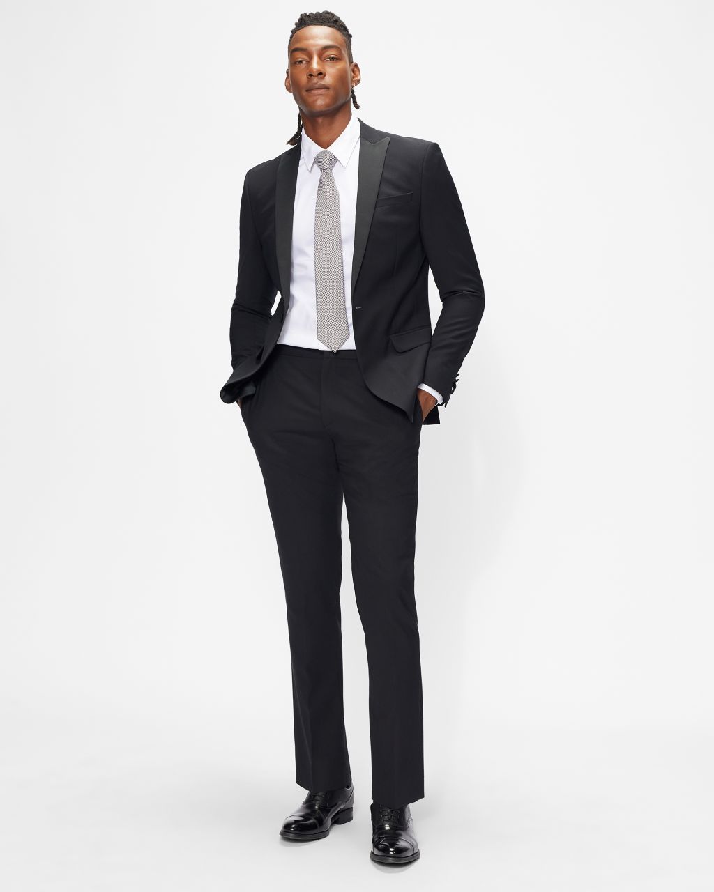 Ted Baker Men's Slim Fit Tuxedo Trousers in Black, Ambts, Wool