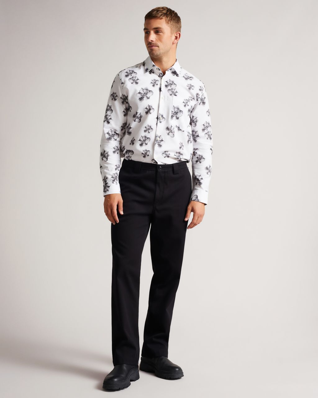 Ted Baker Men's Ls Photographic Magnolia Print Shirt in White, Milhill, Cotton