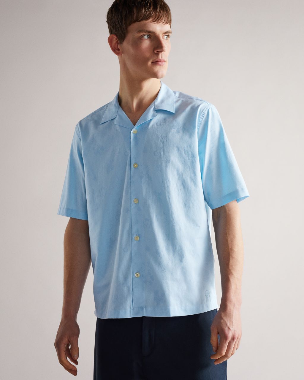 Ted Baker Men's Short Sleeve Floral Jacquard Shirt in Light Blue, Homelea, Cotton