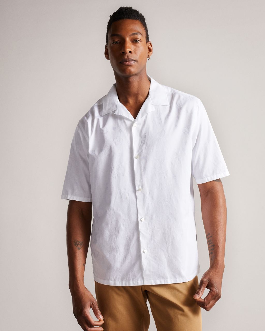 Ted Baker Men's Short Sleeve Floral Jacquard Shirt in White, Homelea, Cotton