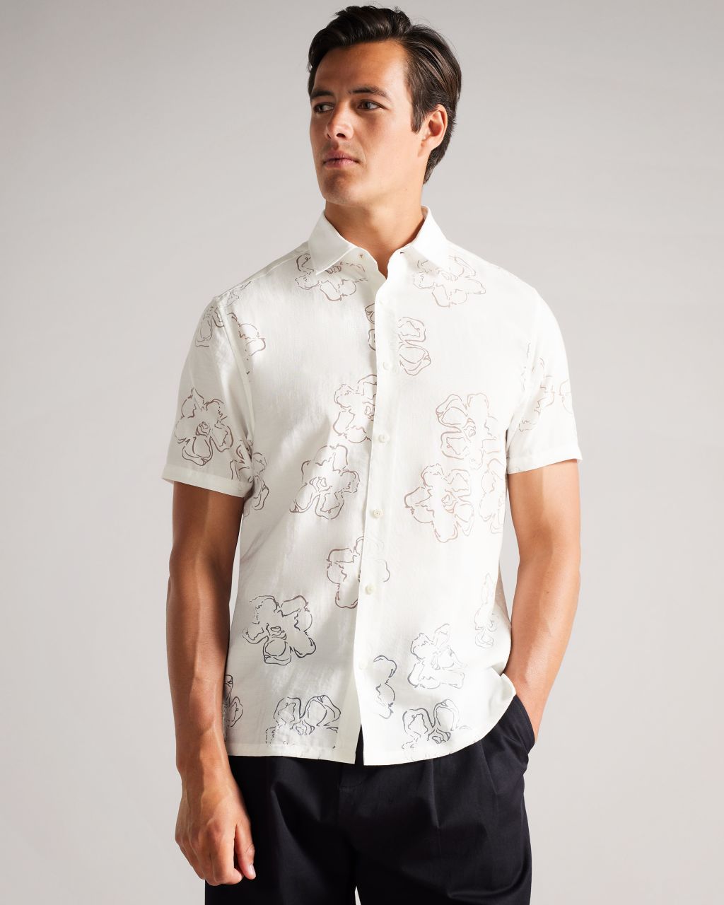 Ted Baker Men's Short Sleeve Floral Burn Out Shirt in White, Guilio