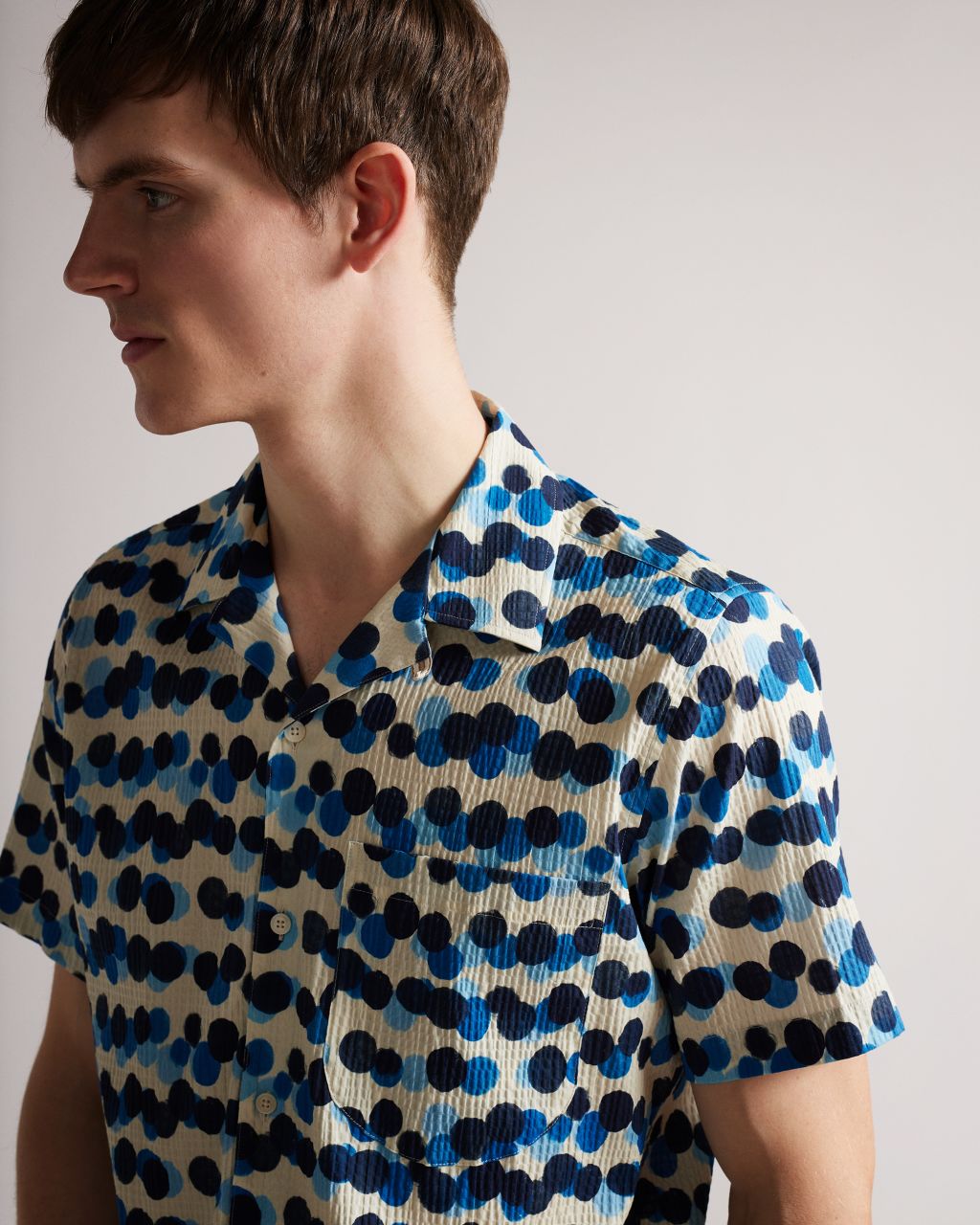 Ted Baker Men's Short Sleeve Spot Print Shirt in Medium Blue, Deimos