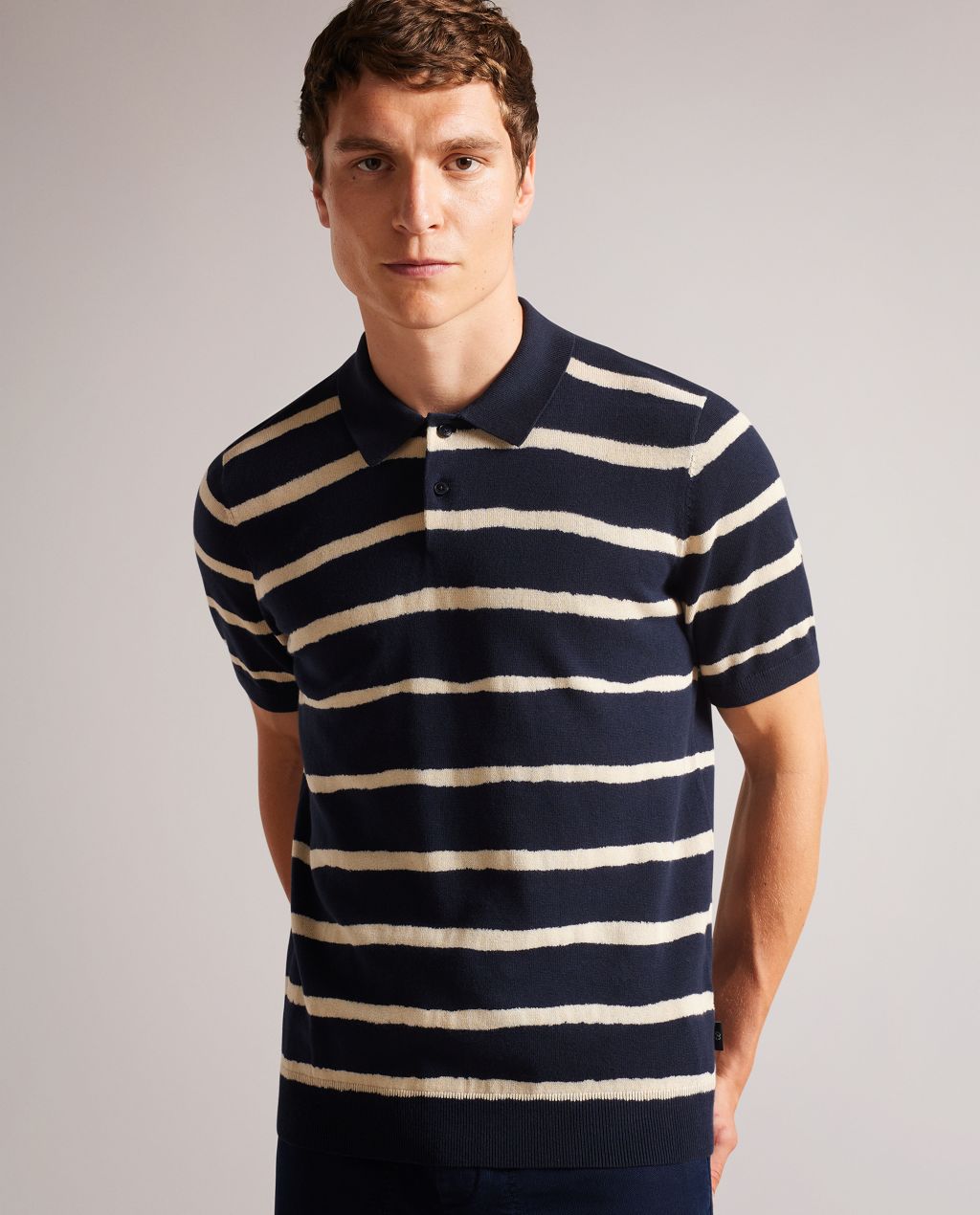 Ted Baker Men's Painted Stripe Knitted Polo Shirt in Navy, Cromer, Cotton