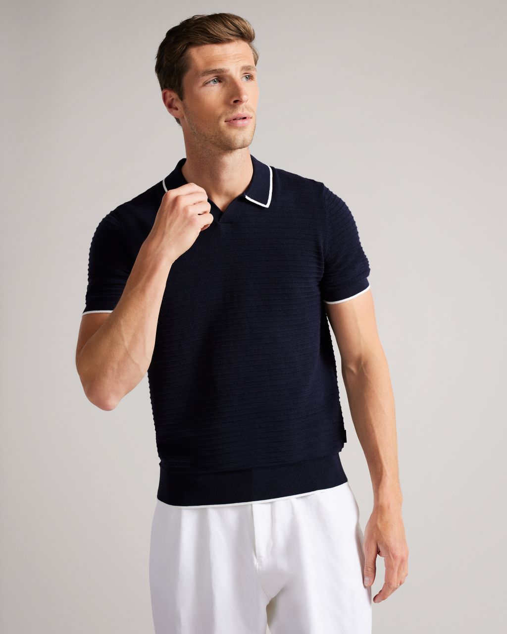 Ted Baker Men's Textured Stripe Knitted Polo Shirt In Blue, Durdle