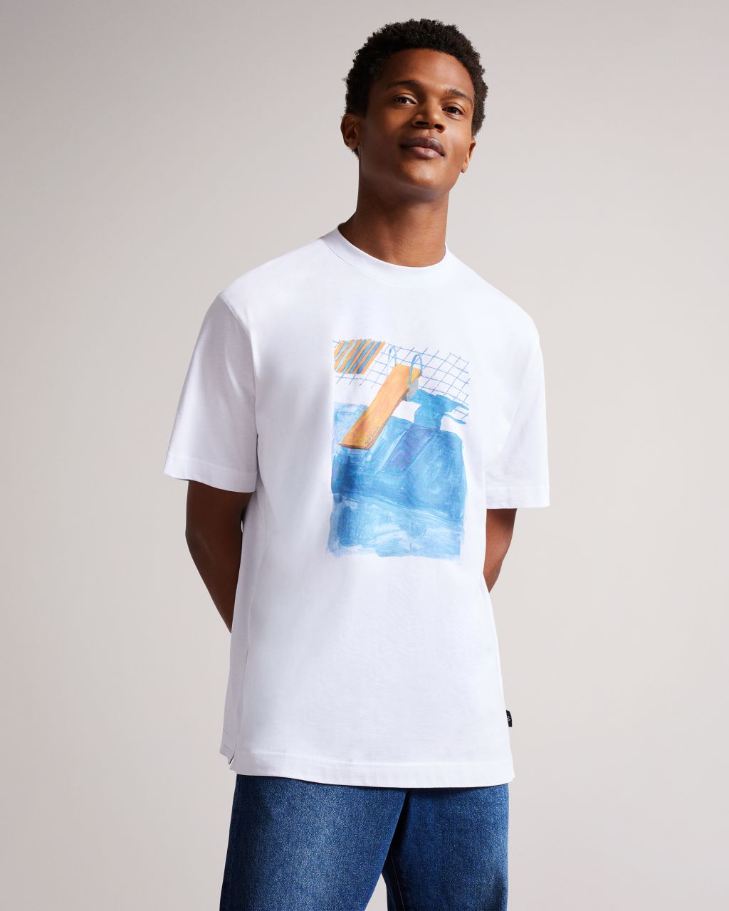 Ted Baker Men's Short Sleeve Graphic Oversized T-Shirt in White, Arafura, Cotton