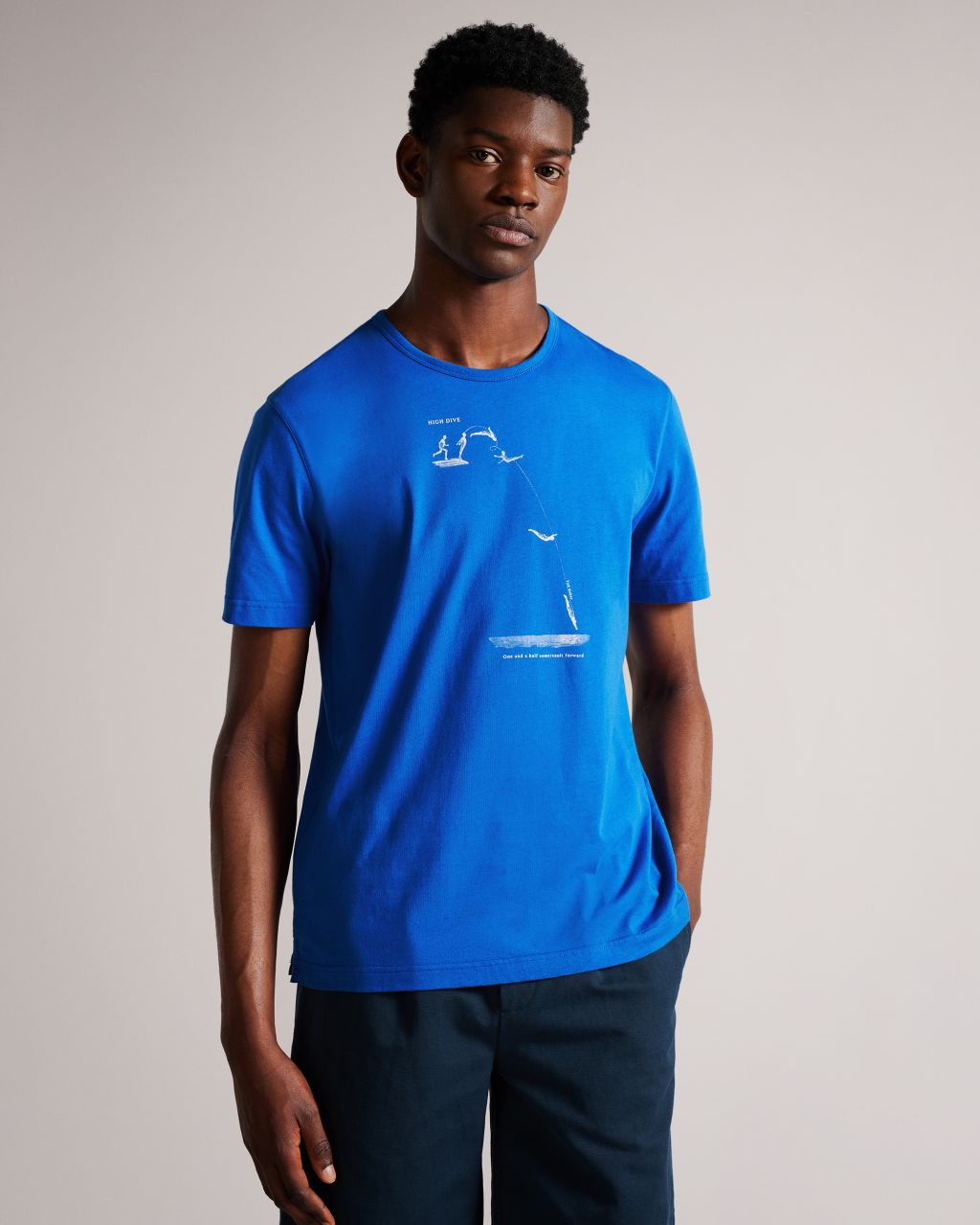 Ted Baker Men's Short Sleeve Graphic Regular T-Shirt in Medium Blue, Celebes, Cotton