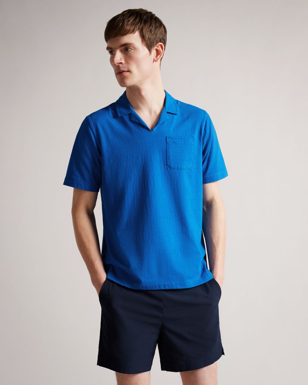 Ted Baker Men's Short Sleeve Revere Collar Polo Shirt in Medium Blue, Sntbees