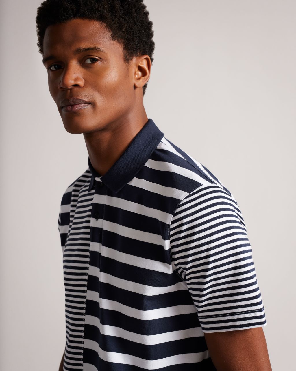 Ted Baker Men's Short Sleeve Striped T Detailed Polo Shirt in Navy, Falmuth