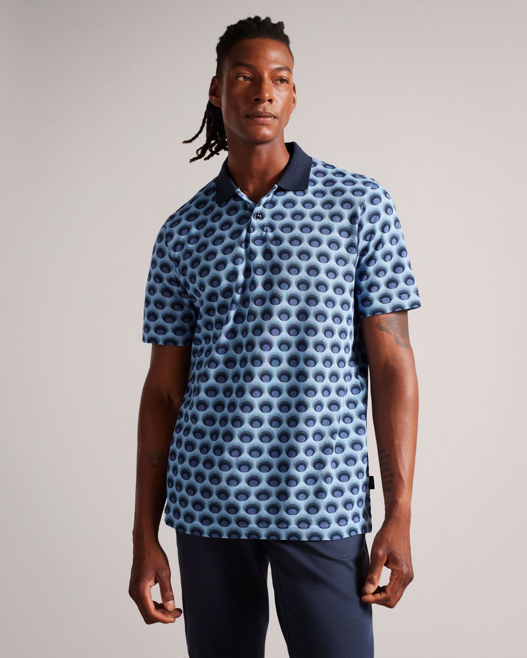 Ted Baker Men's All Over Printed Ombre Spot Polo Shirt in Light Blue, Berner, Cotton