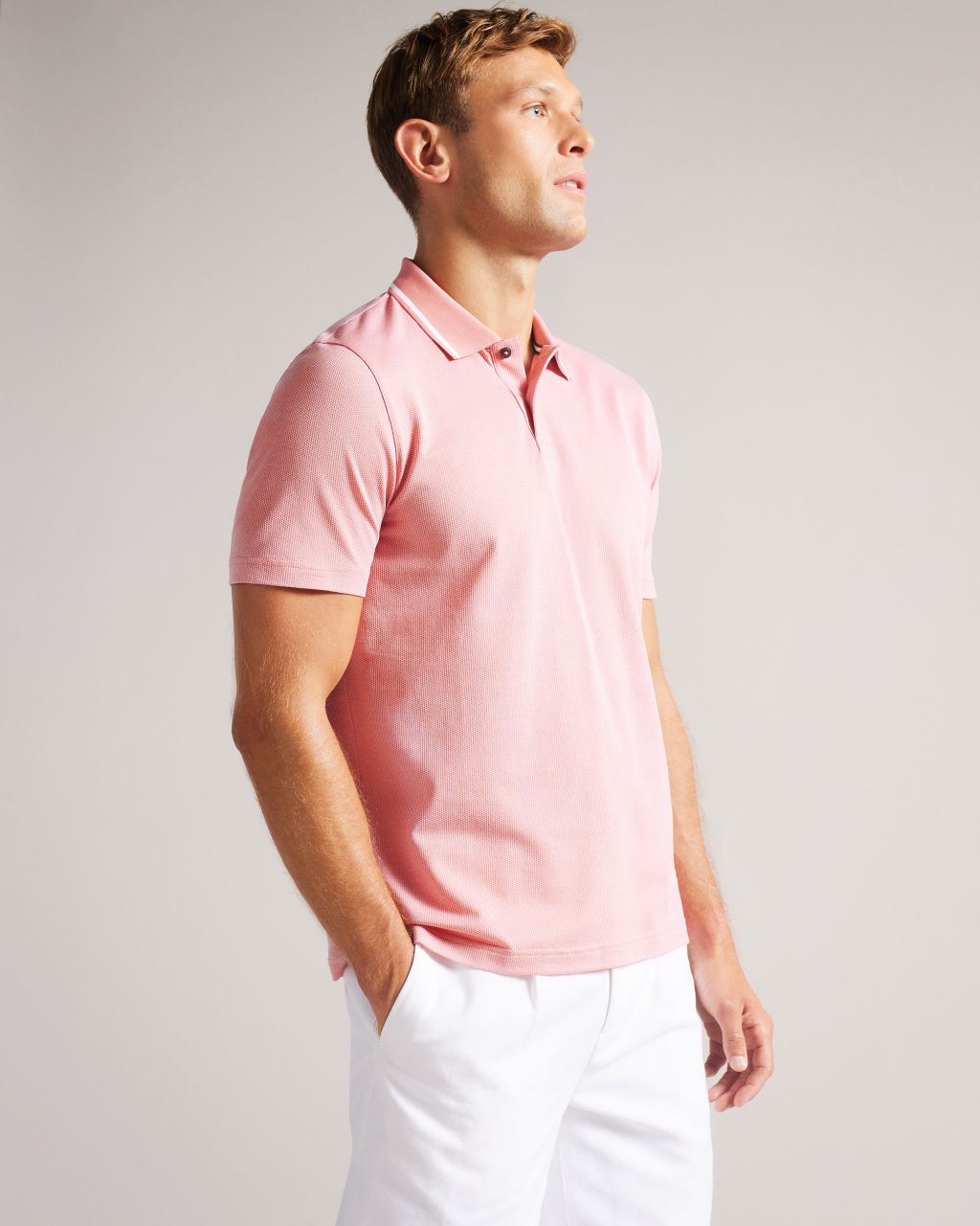 Ted Baker Men's Mini Jacquard Stitch Polo Shirt in Medium Pink, Arts, Cotton