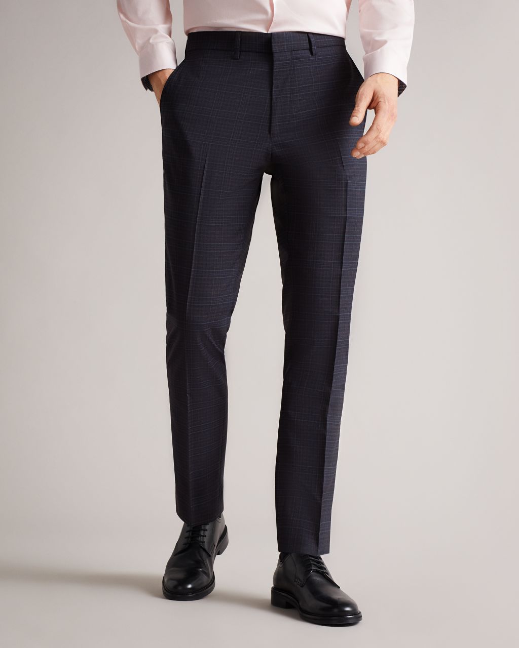 Slim Fit Navy Check Suit Trousers