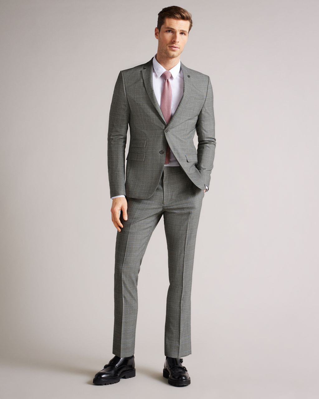 Slim Grey Blue Check Suit Jacket