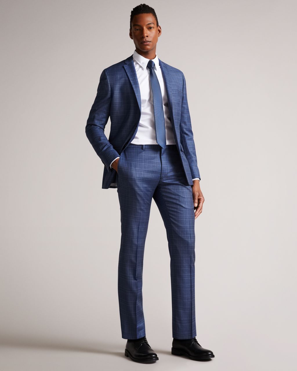 Slim Mid Blue Check Suit Jacket
