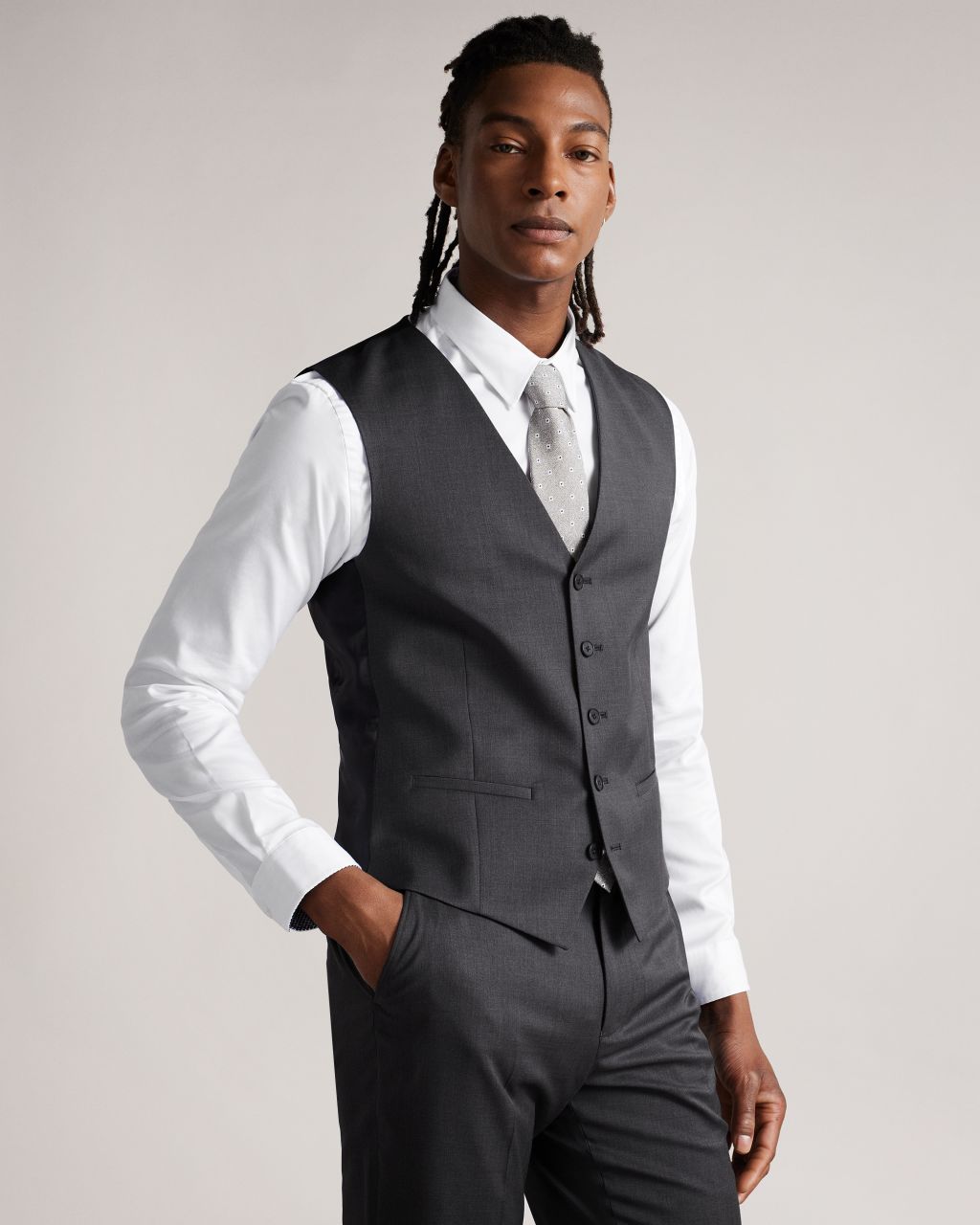 Slim Charcoal Twill Suit Waistcoat