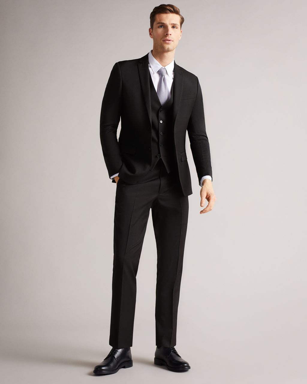 Slim Black Twill Suit Trousers