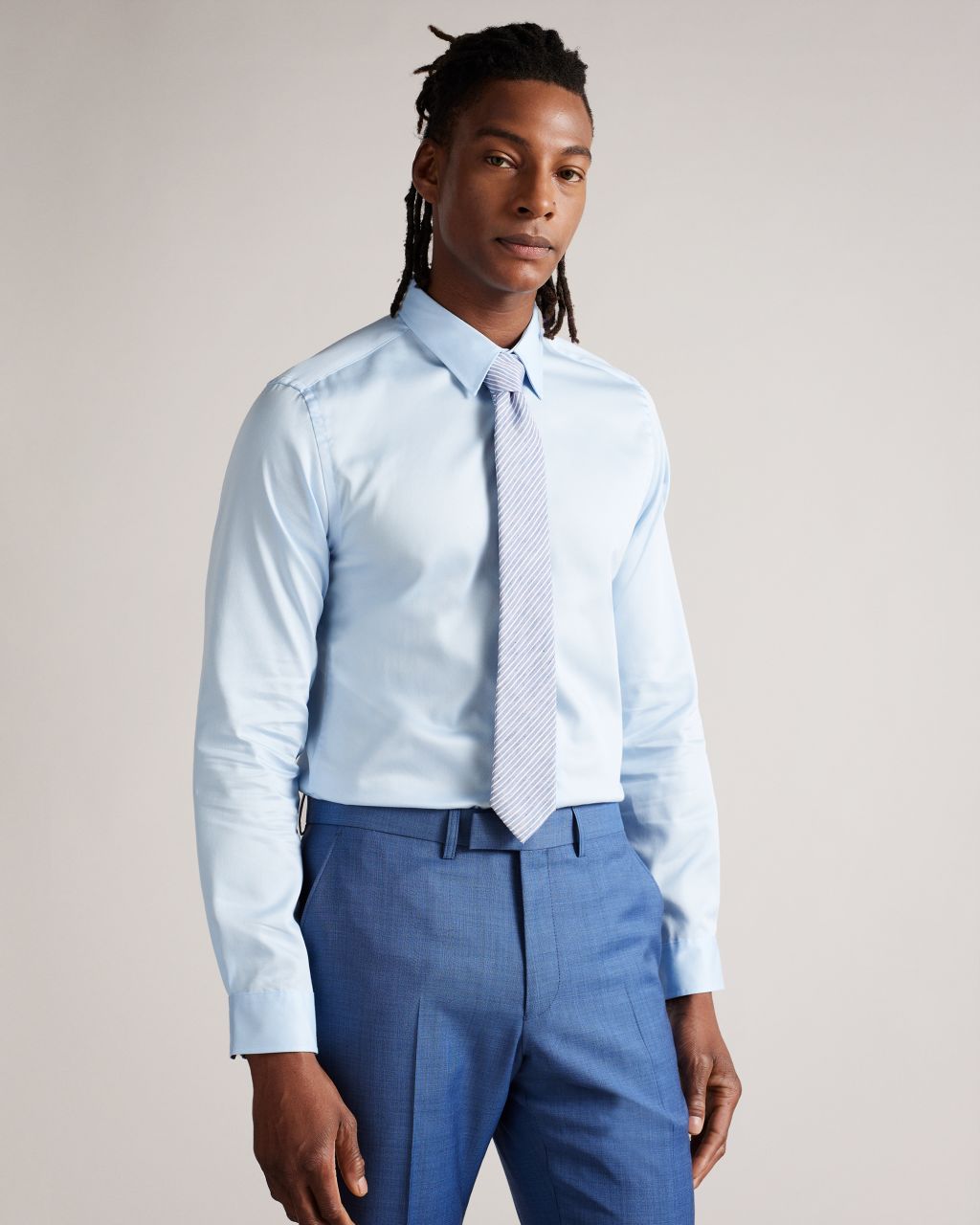 Men's Long Sleeve Slim Fit Shirt In Blue, Islass, Cotton