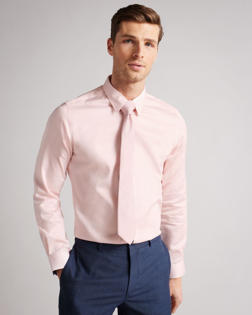 Ted Baker Men's Long Sleeve Slim Fit Shirt in Pale Pink, Maeloss, Cotton