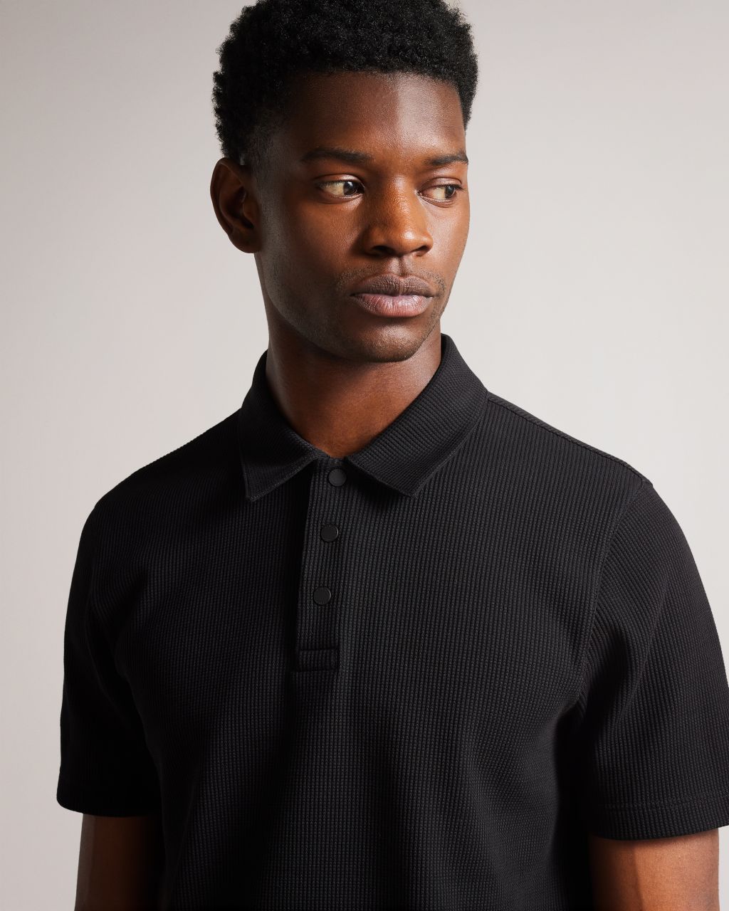 Ted Baker Men's Short Sleeve Regular Fit Textured Polo Shirt in Black, Bute, Cotton