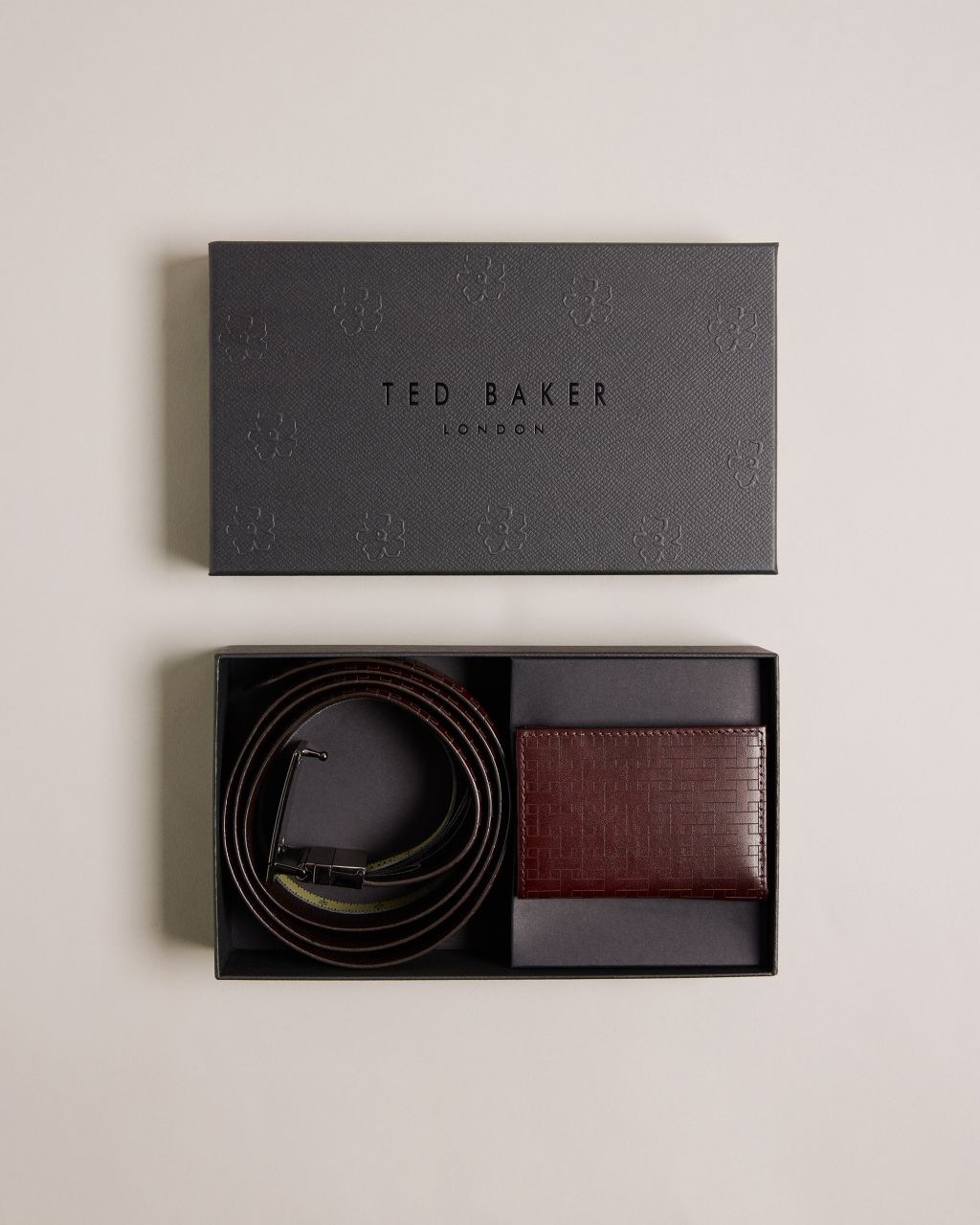 Ted Baker Men's T Laser Etched Belt And Cardholder Set in Brown, Gramms, Leather