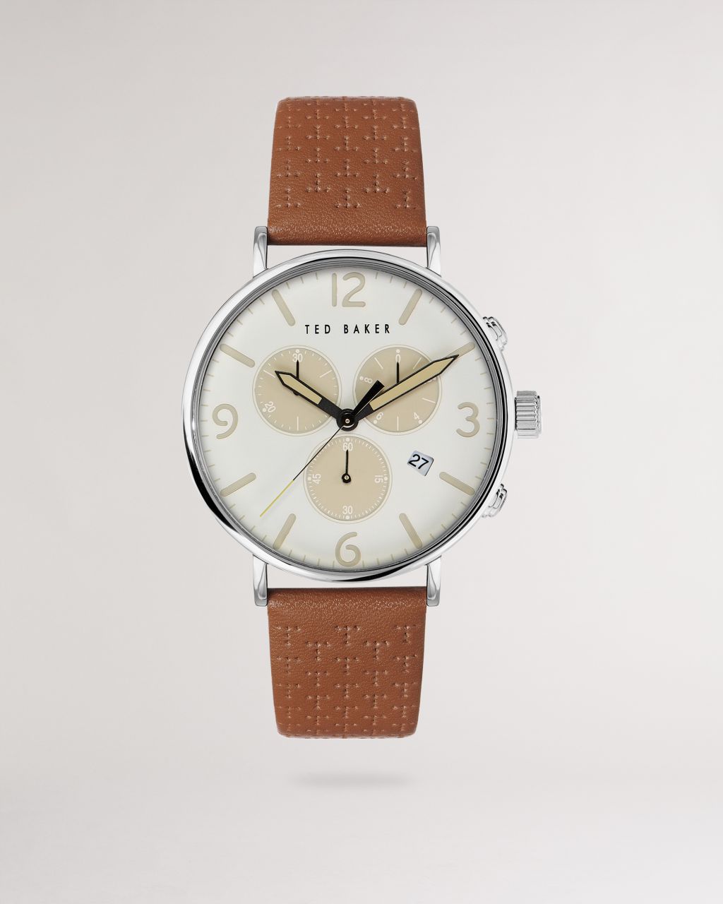 Ted Baker Men's Laser T Leather Strap Watch in Tan, Espso