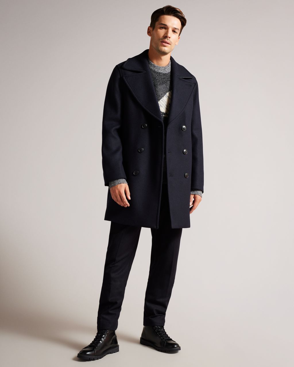 Ted Baker Men's Peacoat With Faux Leather Trim in Navy, Kilcot