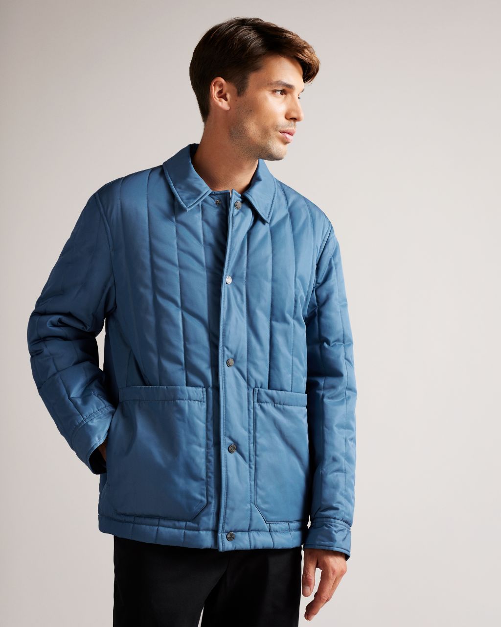 Ted Baker Men's Quilted Workwear Jacket in Medium Blue, Skelton