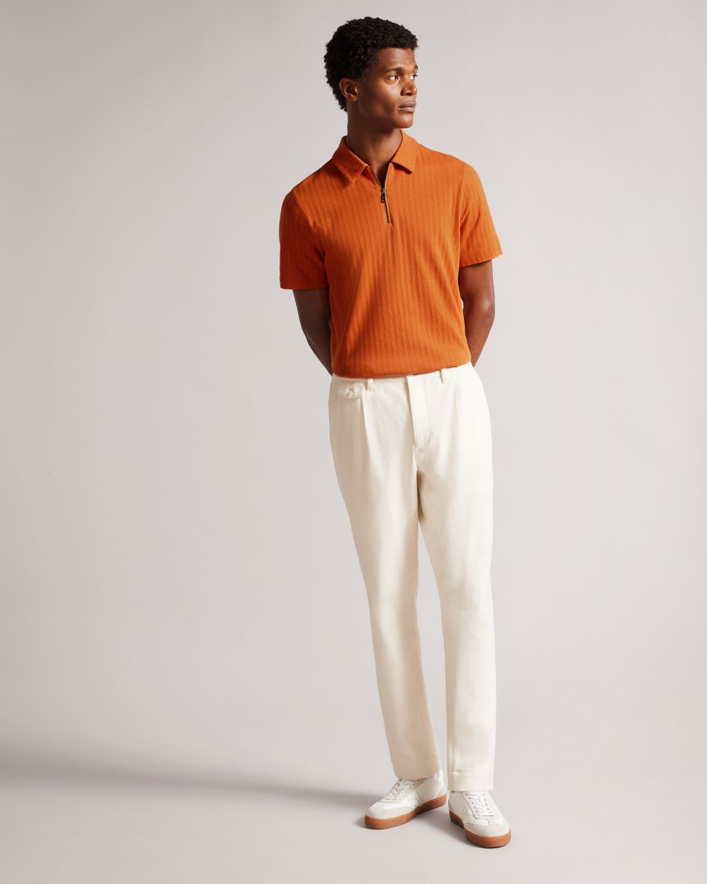 Ted Baker Men's Short Sleeve Textured Zip Polo Shirt In Orange, Speysid, Cotton