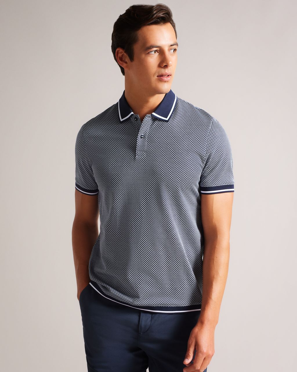 Ted Baker Men's Short Sleeve Regular Geo Textured Polo Shirt In Blue, Affric, Cotton